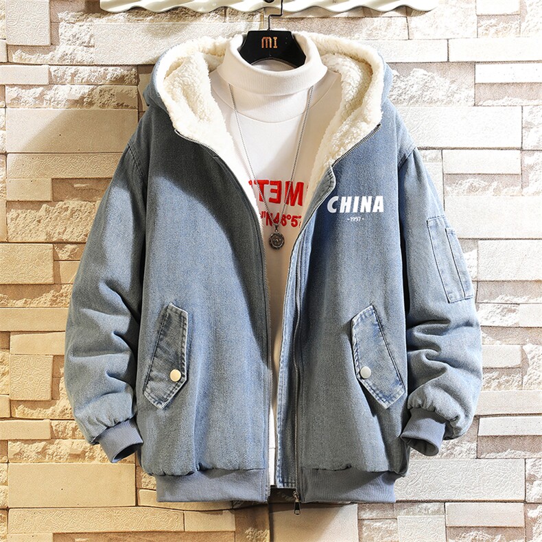 牛仔外套男大码加厚加绒衣男羊羔毛服男砖墙NM53248-P140,男装棉衣,电商A040A