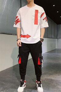 夏季新款短袖T恤套装运动休闲宽松潮流两件套男装F168P75图片