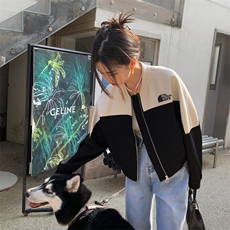 2025春秋季新款设计感小众拼接撞色短款外套女春秋棒球服夹克上衣，女装短外套，天丽