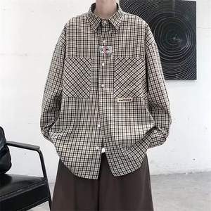 日系复古格子长袖衬衫男新款潮牌宽松高级感外套CS733-P40