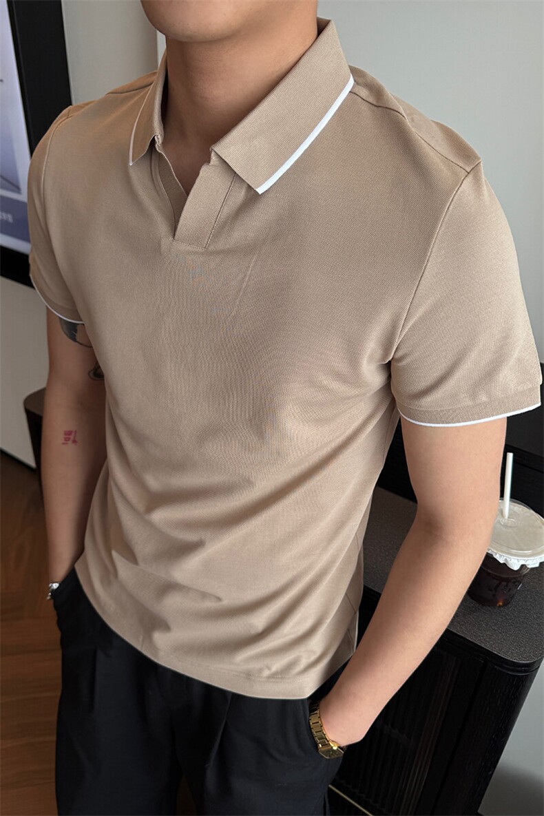 7A抑菌V领2025夏季轻奢高级感翻领短袖Polo衫潮流T恤T0272-特P45,男装T恤,电商D342