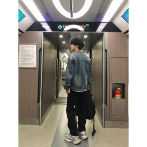 【有货】美式复古水洗蓝色牛仔外套男春秋短款夹克W353LL-特P75图片