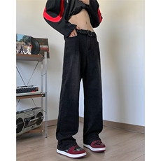 GJ9827-P33美式高街vibe牛仔裤男款秋季潮牌微喇叭直筒宽松长裤，男装牛仔裤，电商C233