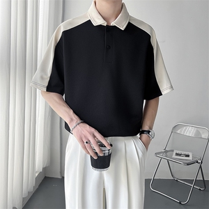 轻熟风 ins拼接撞色设计款宽松翻领Polo衫PL61/P55控88图片