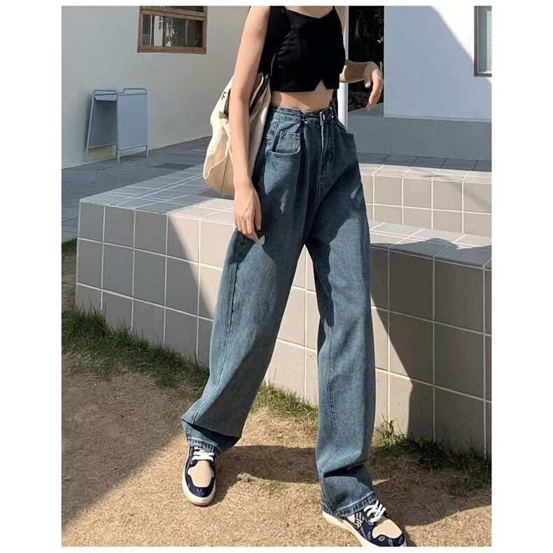 高腰显瘦阔腿牛仔裤女2025新款夏季破洞小个子直筒复古宽松拖地裤,男装牛仔裤,星座1210-1