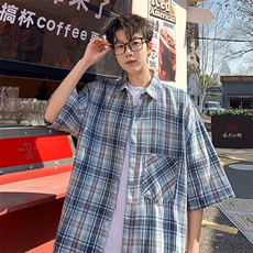 短袖衬衫男夏季新款格子磨毛衬衣DX002-特批26无差价，男装T恤，星座214-3