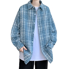 得物二开扎染衬衫A177-CS90-P50格子长袖衬衫，男装衬衫，电商A177