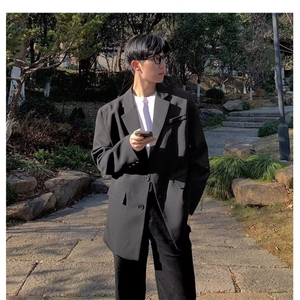 高级感灰色西装外套春秋装新款复古小个子宽松休闲炸街西服图片