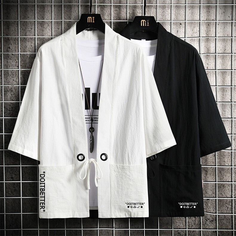 HF59002-P40风汉服男开衫外套七分袖道袍网格挂拍,男装民族服装,电商A040A