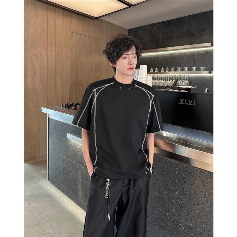 解构拼接短袖t恤男夏季美式高街小众宽松圆领半袖上衣ST693-P36,男装T恤,星座412-1