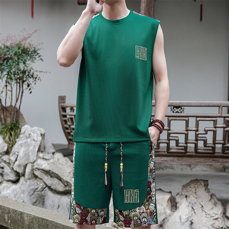 背心套装男拼接小熊休闲运动短裤夏季短裤两件套A266-TZ2208-P46,男装牛仔裤,电商A266