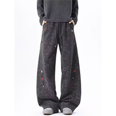 美式扎染刺绣弯刀休闲裤春秋季新款街头小众痞帅拖地阔腿裤CK110，男装休闲裤，星座516A