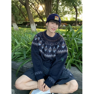 北欧费尔岛红色毛衣男女潮牌情侣装针织衫秋冬圣诞毛线衣 MY369图片