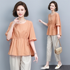 妈妈夏装套装短袖2025年新款时尚洋气棉麻中年女装气质休闲两件套,女装套装/套裙,涵誉, 妈妈夏装套装短袖2025年新款时尚洋气棉麻中年女装气质休闲两件套,女装套装/套裙,涵誉,