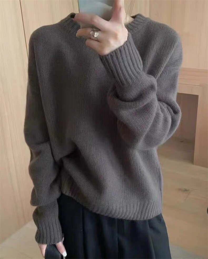 圆领羊毛衫女秋冬新款纯色针织长袖宽松打底羊毛衫,女装羊毛衫,思途羊绒