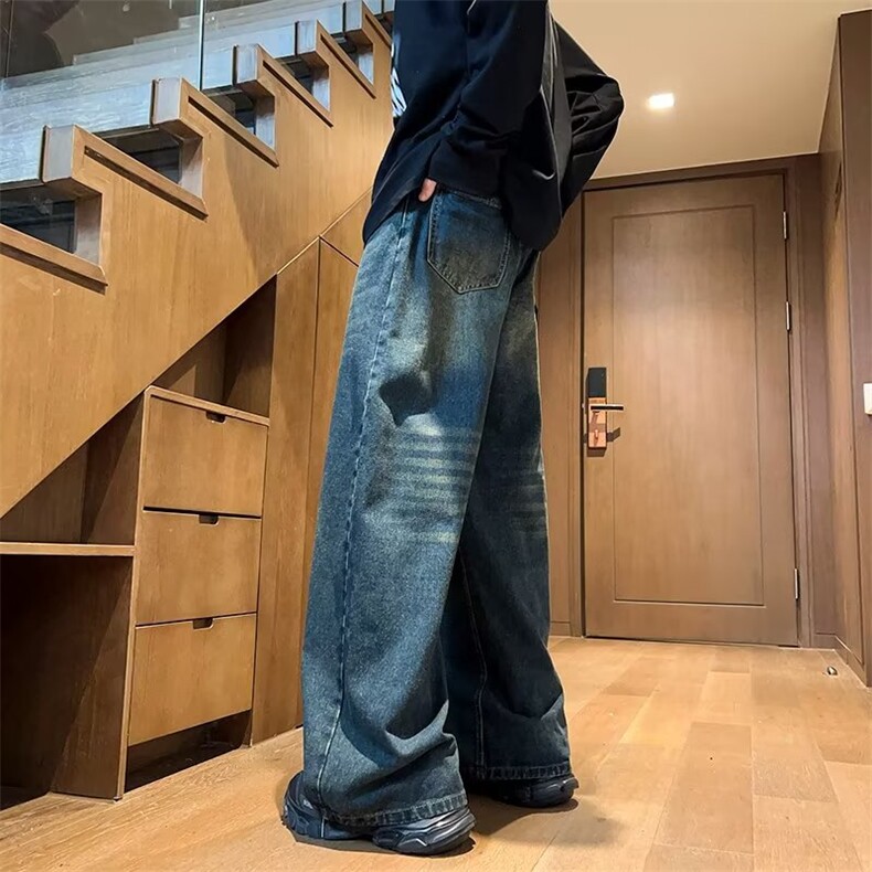 设计感复古宽松牛仔裤男春秋美式水洗直筒宽松休闲裤子G5519-P45,男装牛仔裤,星座1008