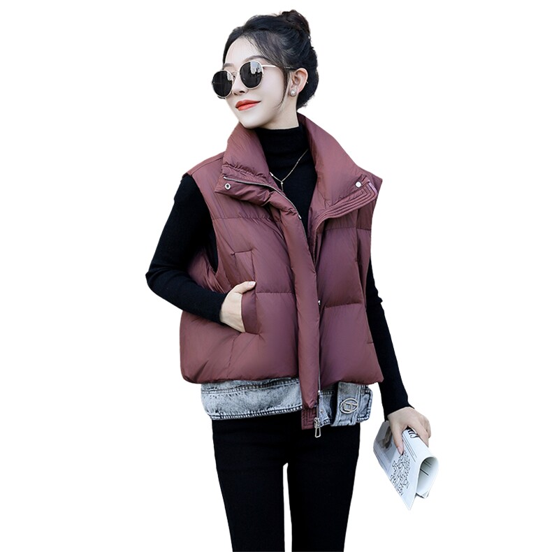 欧货2024冬新款牛仔拼接90白鸭绒羽绒服马夹女短款时尚宽松外套,女装羽绒服,曼娅璐