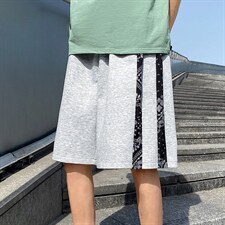 主推~港风夏季宽松休闲腰果花拼接男士运动五分短裤A125-6613-P30，男装牛仔裤，电商A125