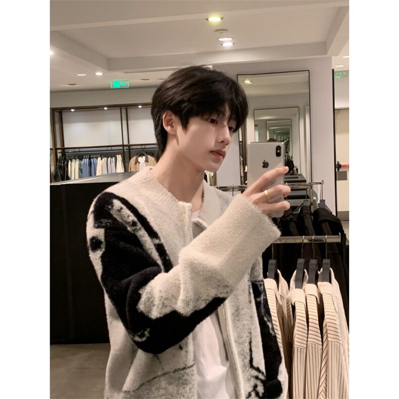 【有货】B06CC-特P68撞色毛衣男秋冬高级痞帅开衫针织外套,男装针织衫/毛衣,星座1007（原301D）
