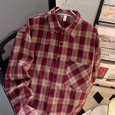 F76-P462024新款潮牌格子衬衫外套男秋季美式复古宽松长袖衬衣，男装衬衫，星座512-6