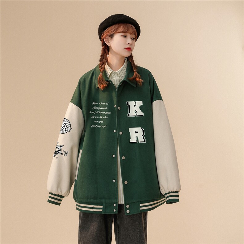 中性风23春季新款潮流字母印花翻领棒球服夹克外套G602P85控108,男装夹克,A247A