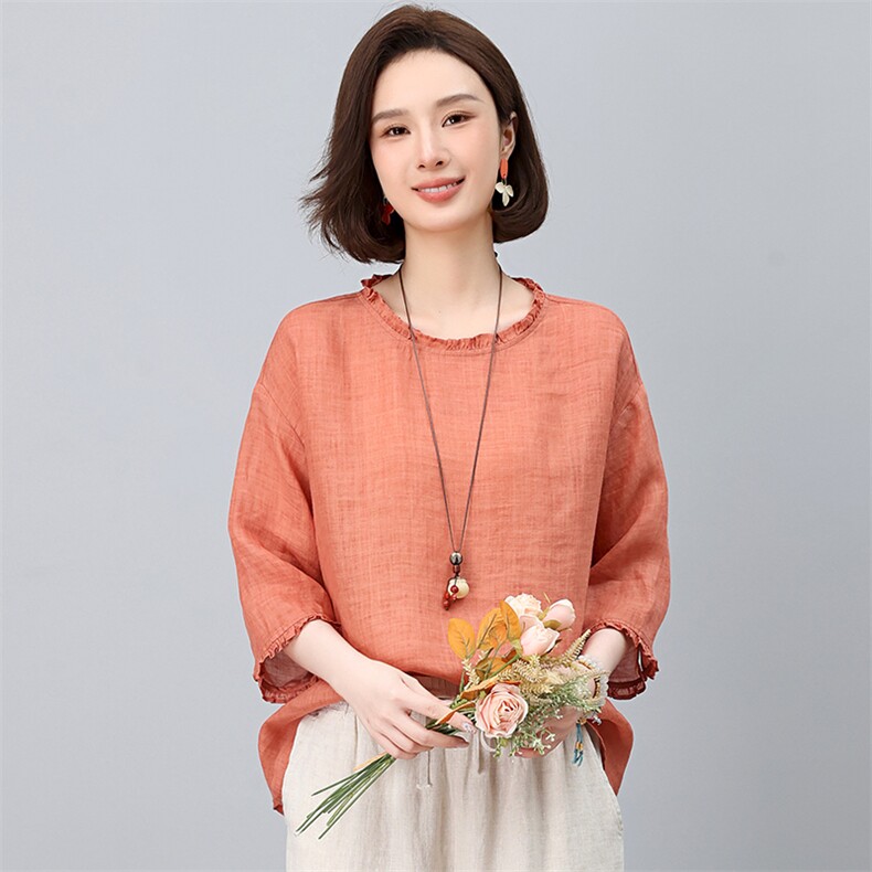 2025夏季纯苎麻简约气质宽松时尚休闲显瘦舒适上衣,女装衬衫,独衣靓