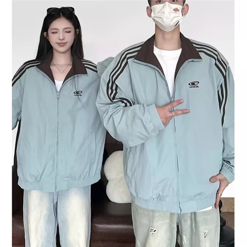 春秋美式三条杠男女夹克双面穿情侣棒球服运动外套潮JKW1040图片