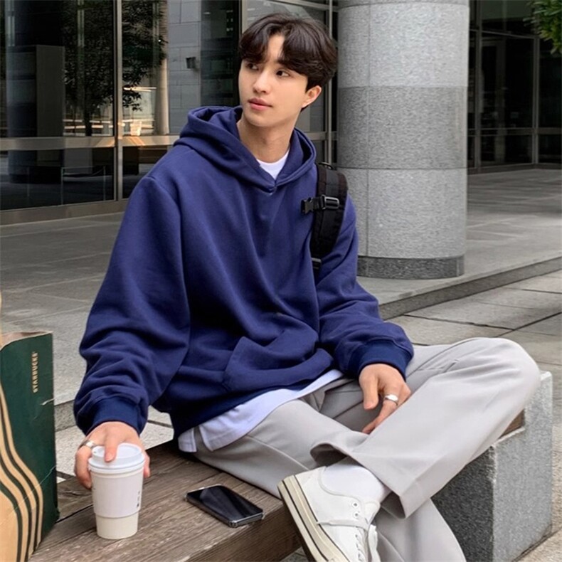 跨境版无帽绳二开秋冬重磅曼巴棉美式宽松纯色连帽卫衣外套DWS66，男装卫衣，电商A486-1