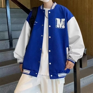 春秋季新款男士棒球服拼皮时尚夹克百搭情侣款美式外套504/P54图片