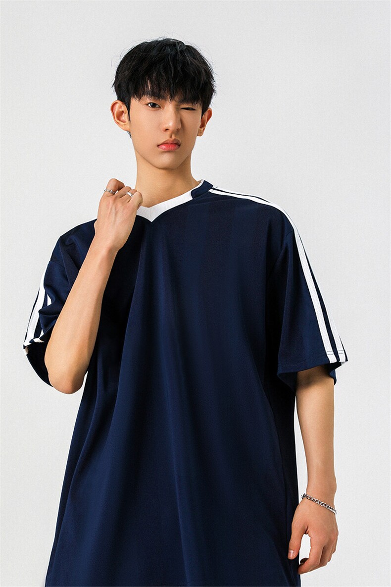可二开美式复古条纹运动球衣男大码M-5XL短袖T恤男DX78018P45控75,男装T恤,星座226-1