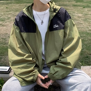 复古夏季工装拼接男户外冲锋衣情侣夹克外套连帽防晒衣F077-P42图片