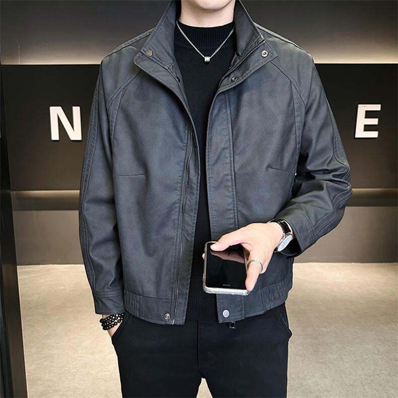 2025新款美式休闲潮牌男士皮衣外套立领皮夹克A313-PY988-P155,男装皮衣,电商A313