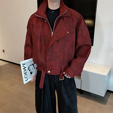 春季小众立领假两件双层领短款机车夹克宽松网红外套潮男2362P145，男装夹克，电商B267