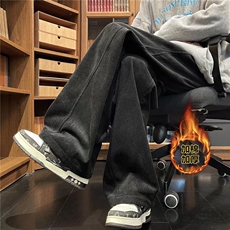 美式复古加绒加厚灯芯绒休闲裤男冬季宽松直筒纯色潮牌垂感阔腿裤，男装休闲裤，星座1013
