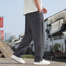 风亚麻透气休闲裤男2025春夏新款直筒垂感裤子2407-P65，男装休闲裤，电商A008