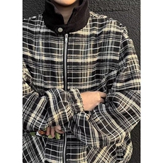 春秋青少年潮美式复古格纹夹克外套男女宽松水洗长袖JK642P68，男装夹克，星座1013-1