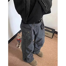 美式复古多口袋工装裤男女直筒微喇水洗休闲长裤子LN10488-p62，男装工装外套，星座1008