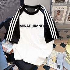 夏季美式高街重磅纯棉三条杠织带插肩撞色男女短袖T恤CZ17-特P25，男装T恤，电商A486