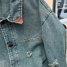 春秋美式撞色牛仔外套男设计感衣角撞色潮复古宽松夹克HH8222P78，男装工装外套，星座1013-5