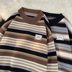 高品质秋款男圆领套头毛衣条纹拼接贴标休闲外套M5621P50，男装针织衫/毛衣，星座1013-1