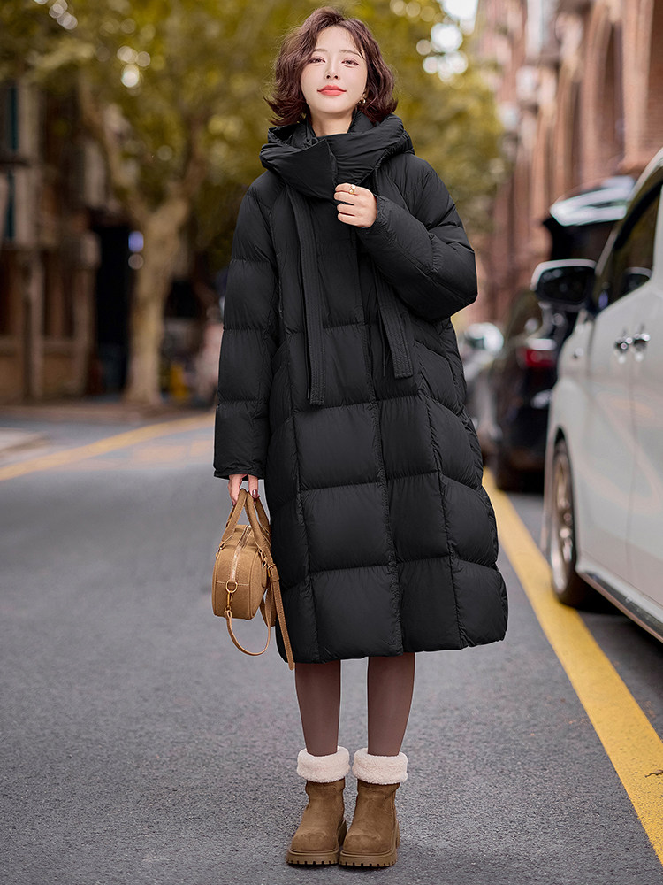 现货2024冬季新款时尚廓形保暖加厚长款面包服羽绒服,女装羽绒服,深水步