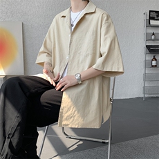 8XL-M亚麻短袖衬衫男夏薄款宽松休闲百搭大码半袖衬衣DC28002P50，男装衬衫，电商B312