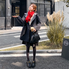 拼接格纹连帽双面呢羊毛大衣2025新款女冬超好看中长款毛呢厚外套，女装毛呢外套，1C151