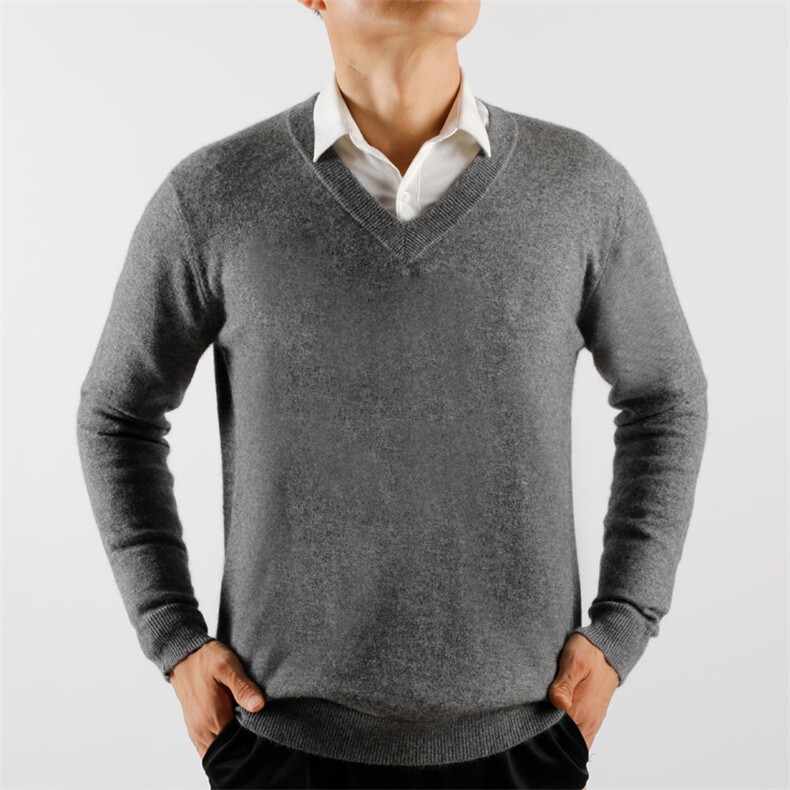 细丝绒恋秋季男士针织羊毛衫中青年圆领毛衣打底衫休闲T恤长袖，男装羊毛衫，亚东羊绒制品