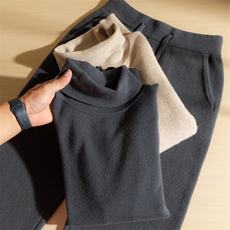 秋冬季新款舒适时尚百搭男士12针平面高翻羊绒衫男装，男装羊绒套衫，麦纱纱羊绒