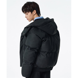 现货5W件冬季三防重磅boxy短款羽绒连帽PU皮棉衣外套防风加厚棉服图片