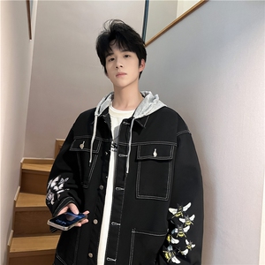 JK3028J-P95-限价138 M-5XL羊羔绒加绒牛仔夹克外套连帽棉服大码图片