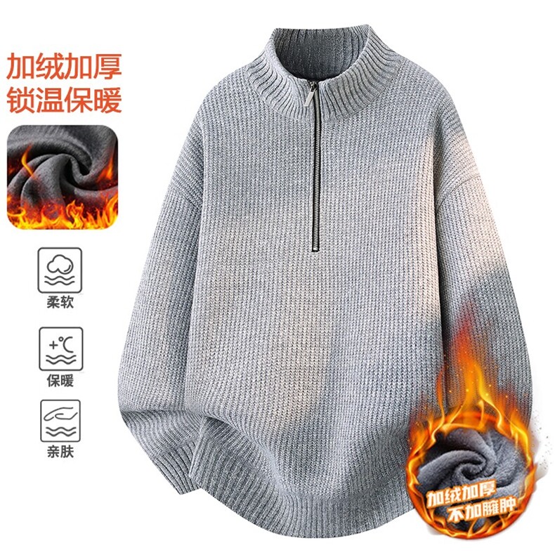 半拉链针织毛衣宽松休闲慵懒温柔纯色针织衫外套MZ1031-P60图片