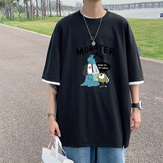 JT55074-P25假两件短袖t恤男大码胖子半袖体恤半截袖港风，男装T恤，电商A040