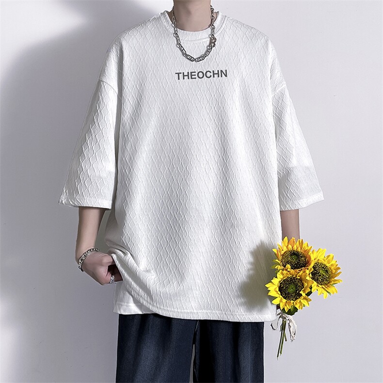 夏装冰丝短袖T恤男加肥加大码胖子刺绣半袖宽松七分袖体恤衫，男装T恤，星座909-2（原星座717-2）